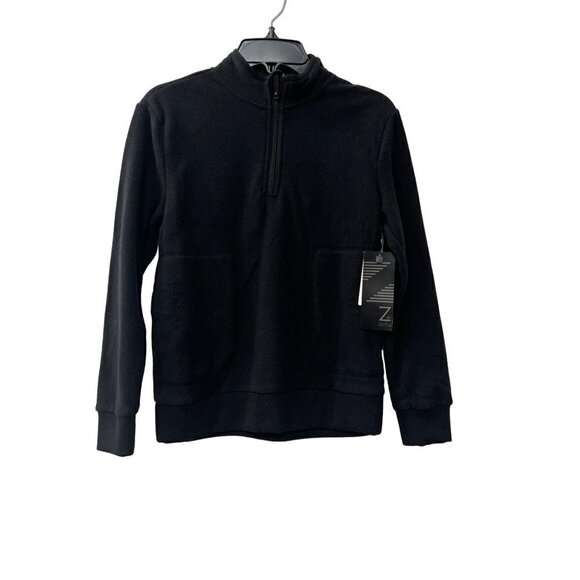 New Z by Zella Kids Size S (7/8) Quarter Zip Fleece Top Black Front Pockets - Picture 1 of 13